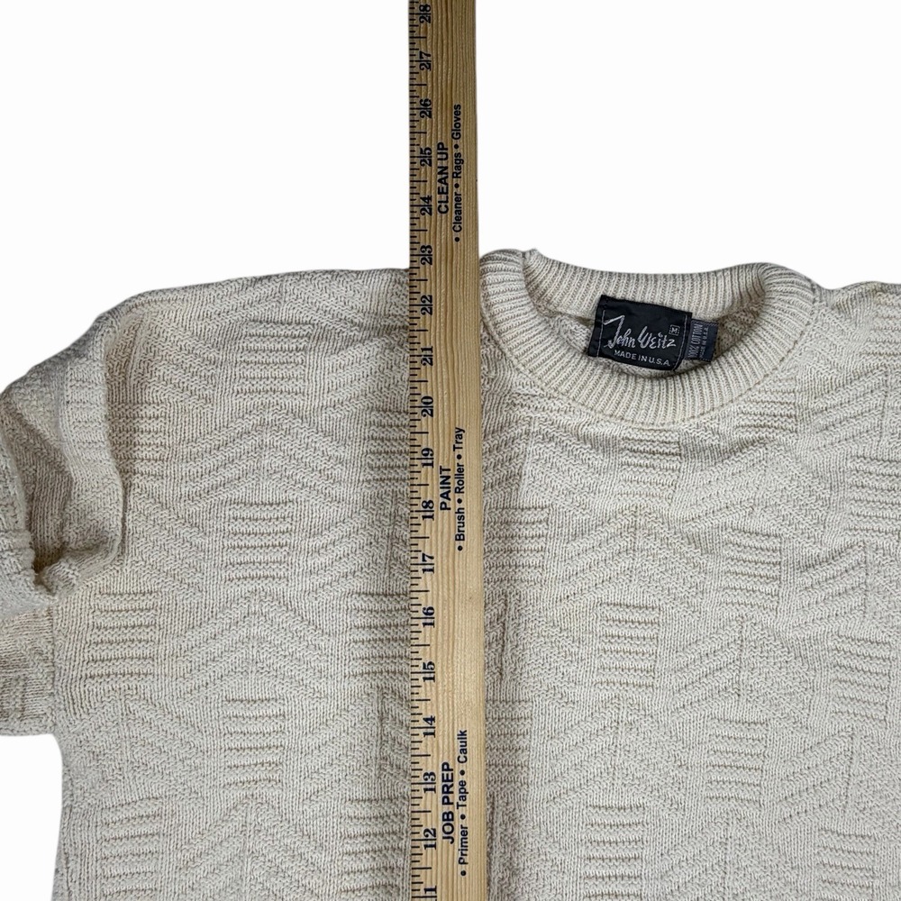 Vtg 80s 90s Textured Sweater Sz Med Cream‎ White Made In USA Geometric Grandpa - Picture 6 of 6